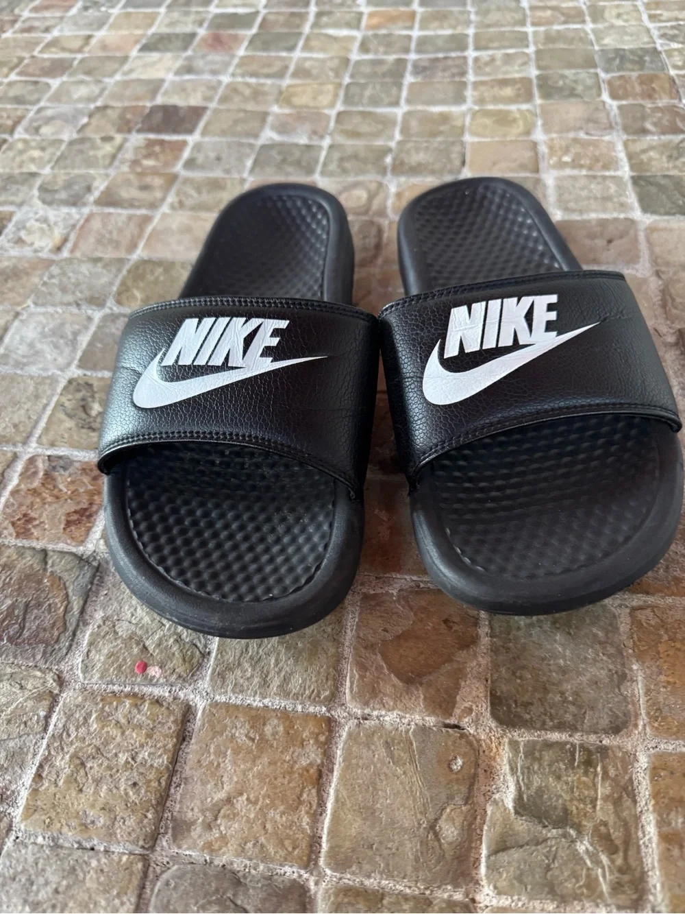 Nike Black Slides with White Logo